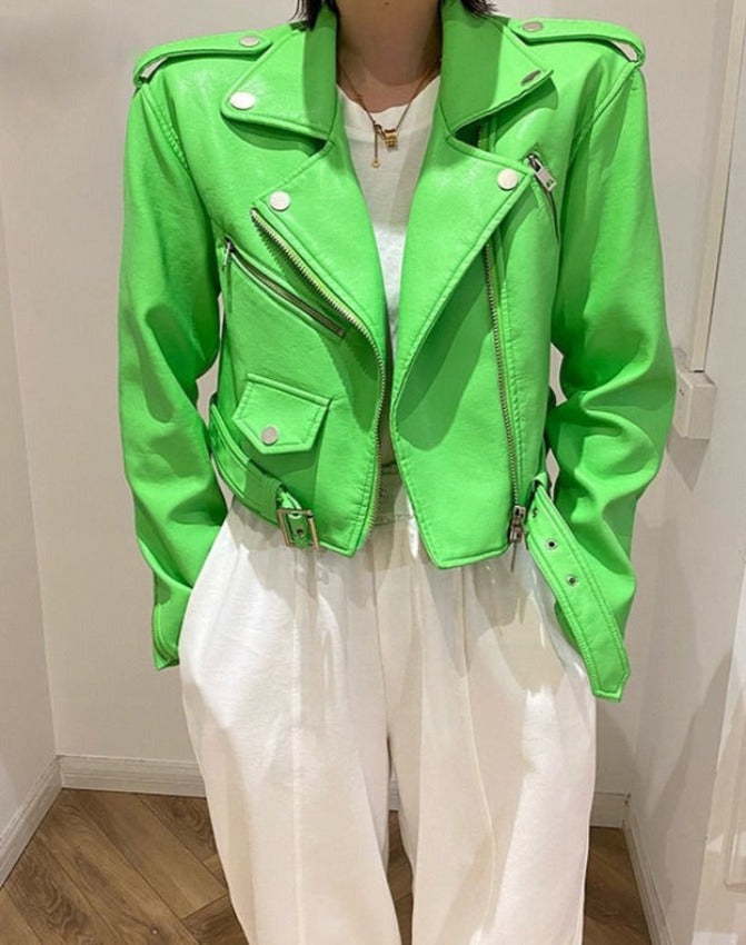 KEINA BIKER LEATHER JACKET Green Gecko