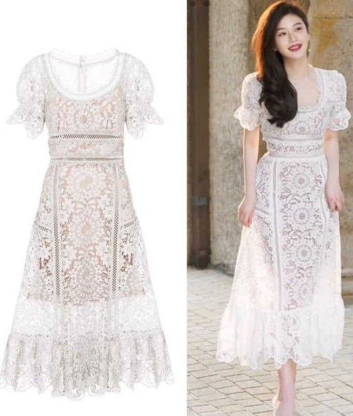 LILEYA LACE DRESS Creamy-white