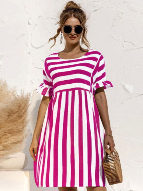CUTE STRIPED DRESS WDA4012-ROSE RED