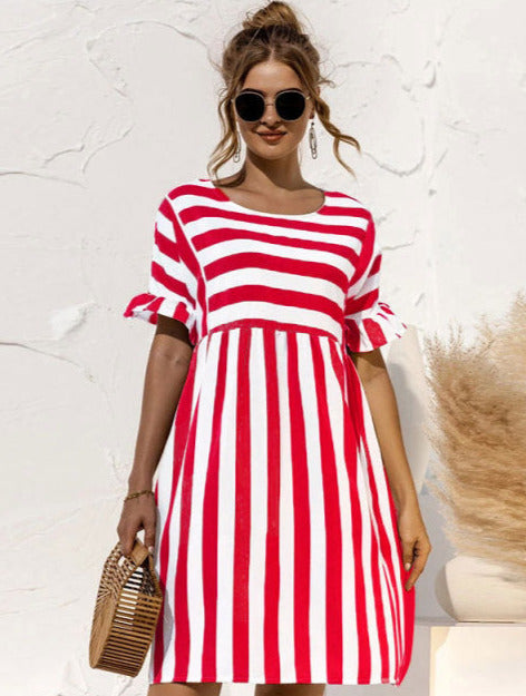 CUTE STRIPED DRESS WDA4012-RED