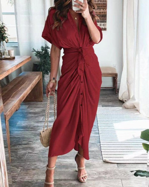 KAMILA BUTTONED DRESS Red