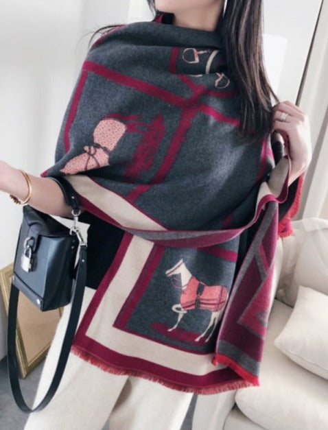 ELVIRA OVERSIZED SCARF Y18-3-Dark gray