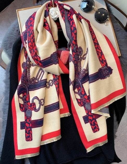 ELVIRA OVERSIZED SCARF YX55-4-Red beige