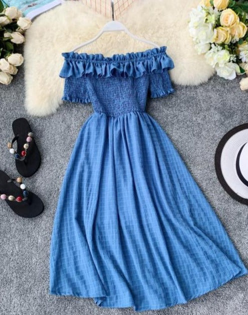NINNO OFF-SHOULDER DRESS blue One Size