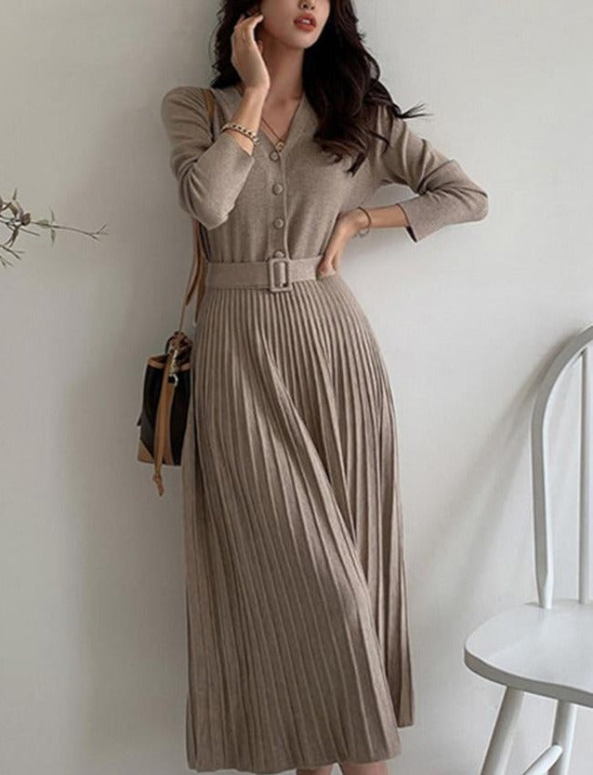 CASSANDRA BELTED DRESS Oatmeal One Size