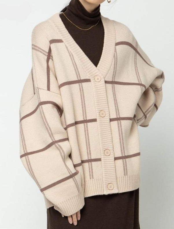 LORRA PLAID CARDIGAN Beige