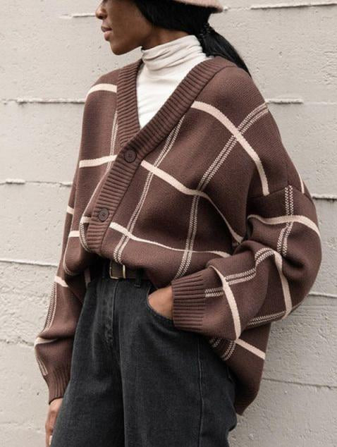 LORRA PLAID CARDIGAN Coffee