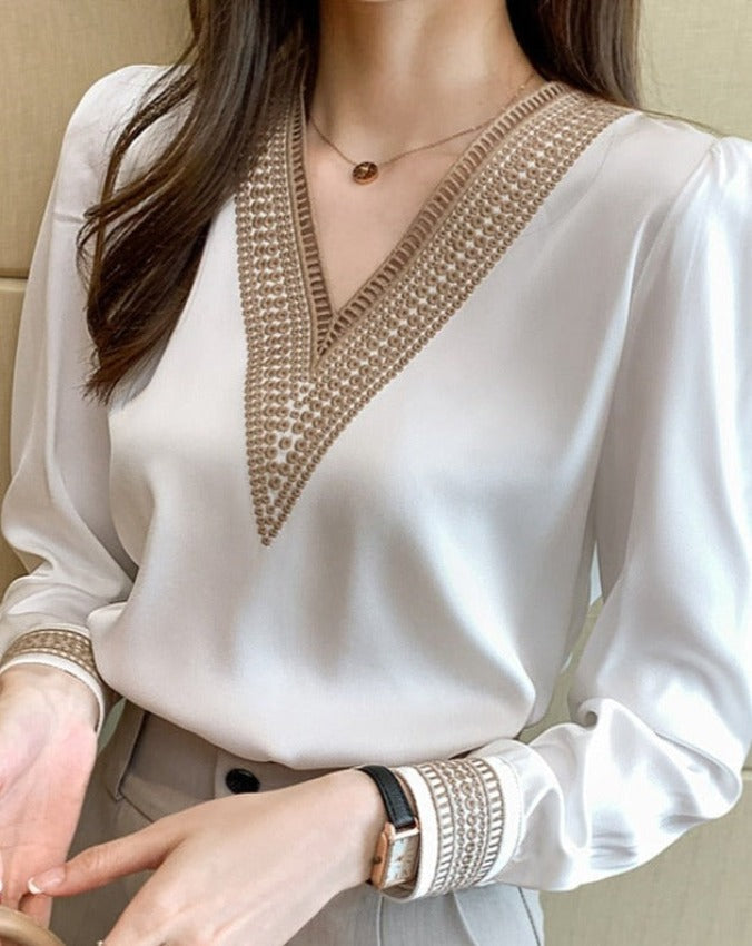 KAILA EMBROIDERED BLOUSE White-long sleeve