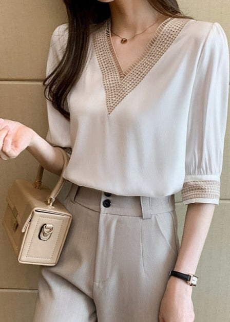 KAILA EMBROIDERED BLOUSE White-short sleeve
