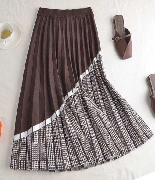 ELLADA PLEATED SKIRT Brown Check