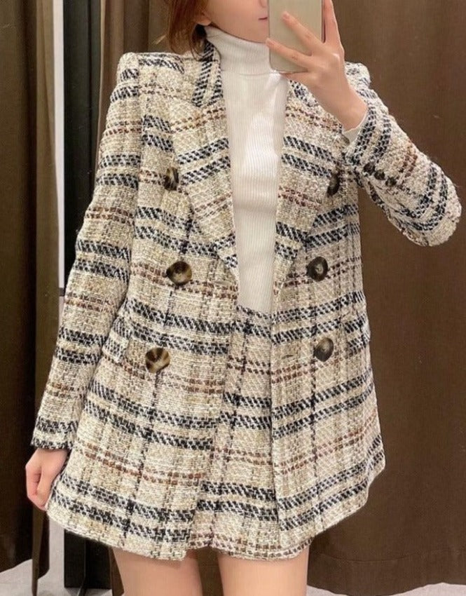 MARTA CHECK BLAZER & SKORT Khaki Blazer & Skort