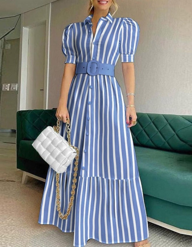 LINDA PUFF SLEEVES DRESS Striped Print
