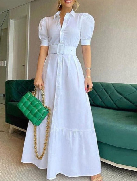 LINDA PUFF SLEEVES DRESS White