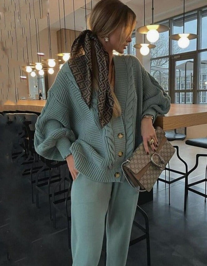 VARVARA CARDIGAN & PANTS SET Dark green One Size