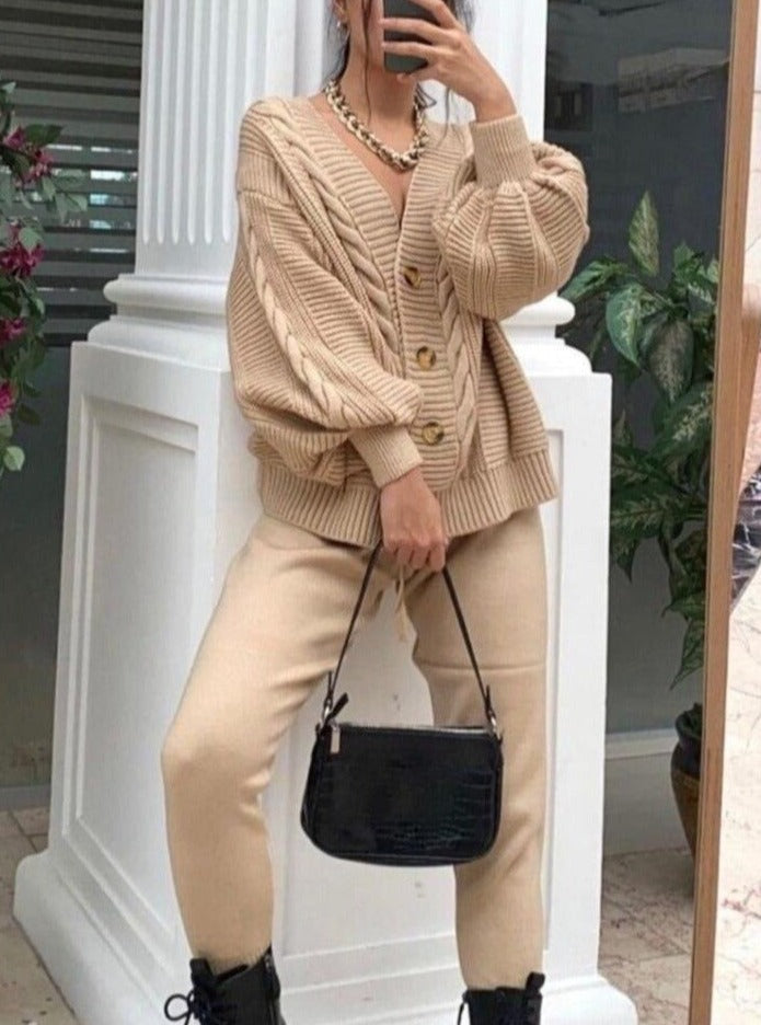 VARVARA CARDIGAN & PANTS SET Camel One Size