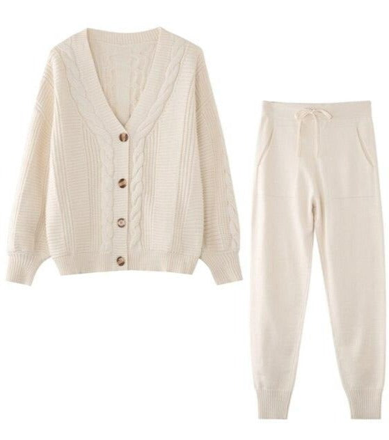 VARVARA CARDIGAN & PANTS SET Beige One Size