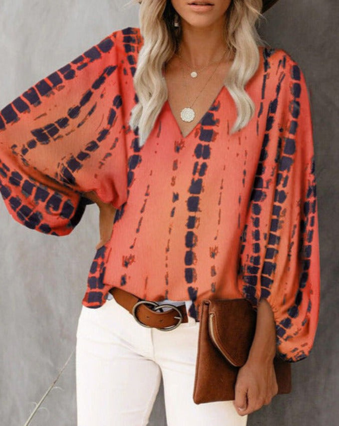 TRACY PRINTED BLOUSE Orange tiedye