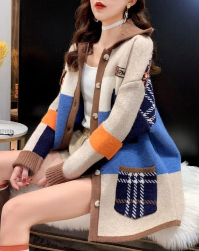 EMILY COLORBLOCK CARDIGAN One Size Blue Apricot colorblocks