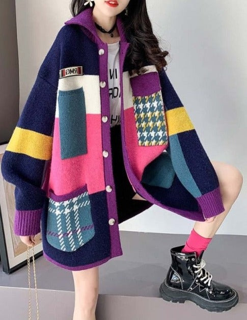 EMILY COLORBLOCK CARDIGAN One Size Blue Pink colorblocks