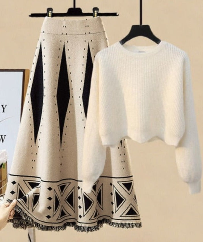 KATTY LOVELY SET Ivory Skirt & White Sweater