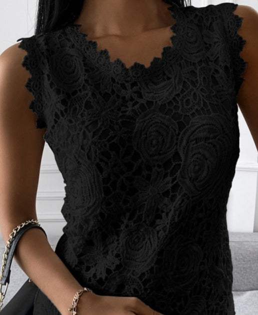 FLORAL LACE TOP Black