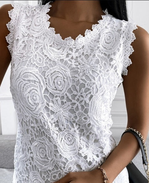 FLORAL LACE TOP White