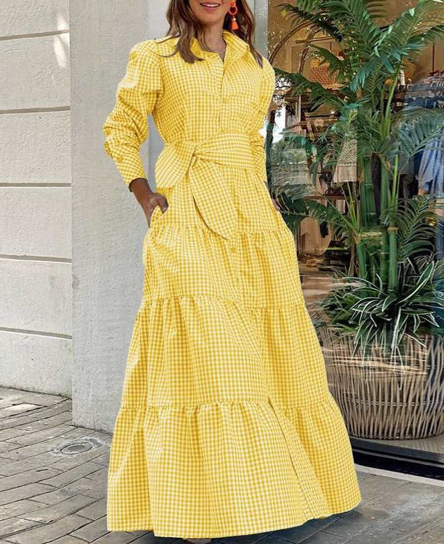 TANIA CHECK DRESS Yellow