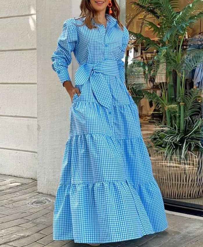 TANIA CHECK DRESS Blue
