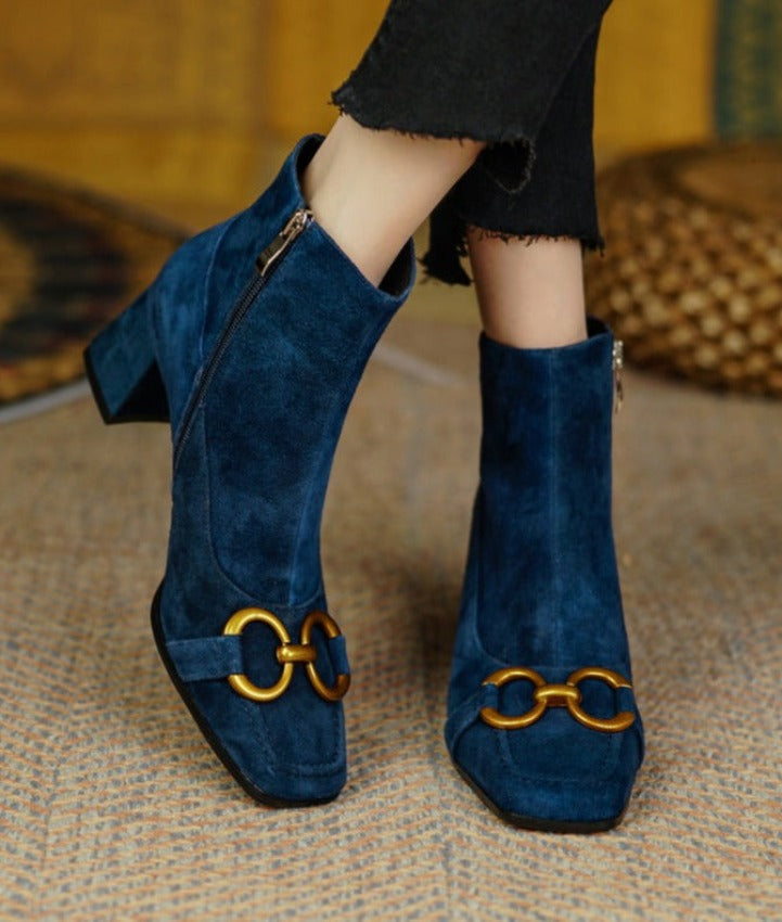 BIONA LEATHER ANKLE BOOTS Navy