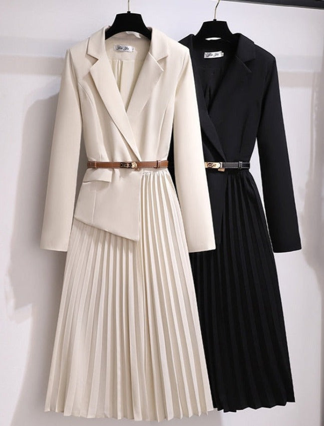 TARRA BLAZER PLEATED DRESS Light Beige