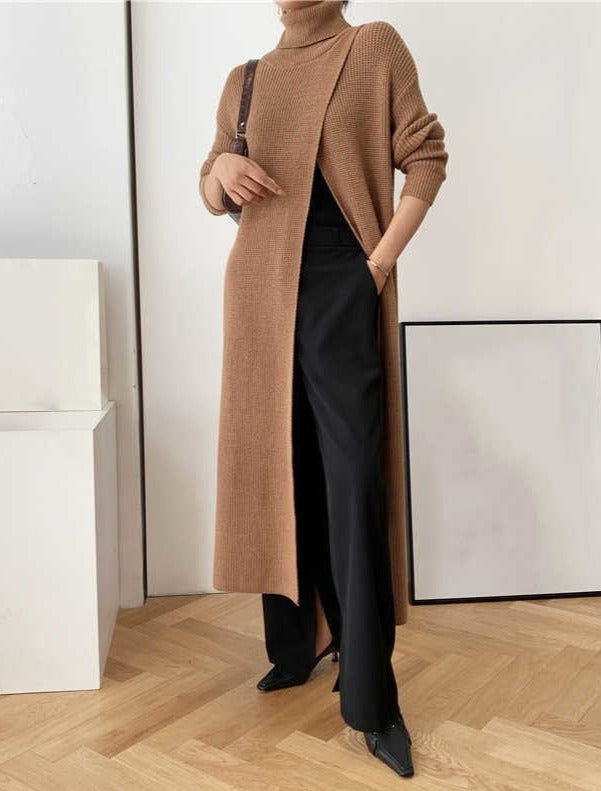 VERA LONG KNIT TOP One Size Camel