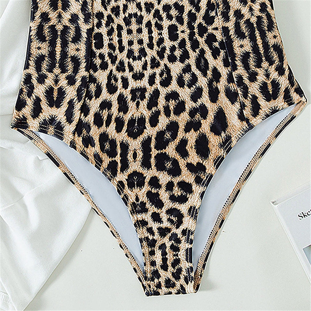 Leopard Underwire Bra Cup One Piece Swimsuit