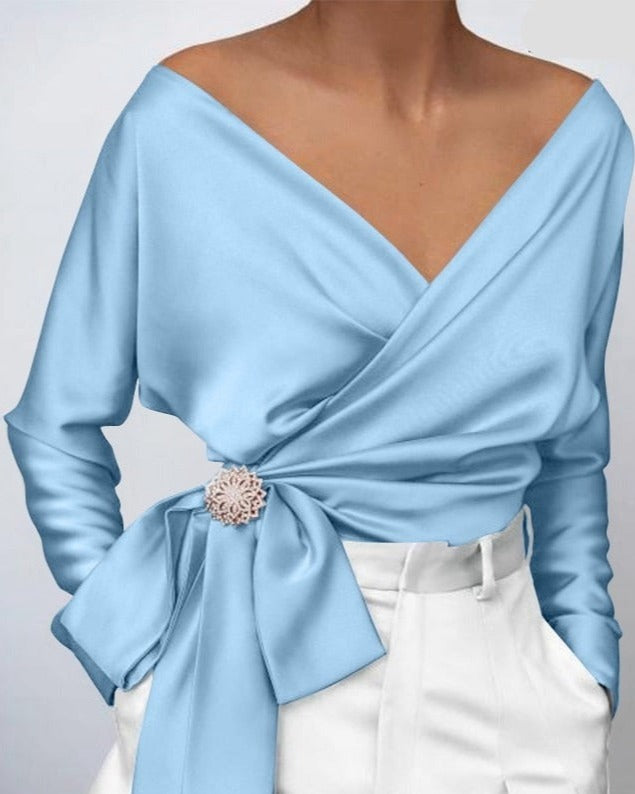 VONDA V-NECK TOP /plus size/ Light Blue