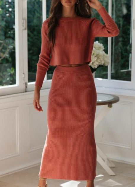 ELLADA KNIT SWEATER & SKIRT SET Red