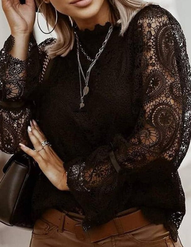 CIARA FEMININE LACE TOP Black