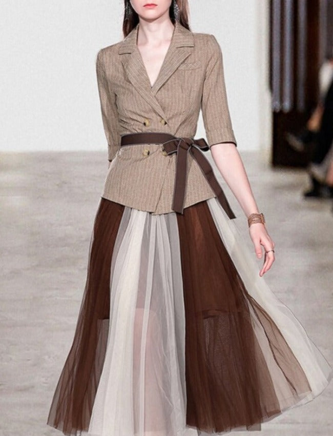 LONNA BLAZER & SKIRT SET Brown