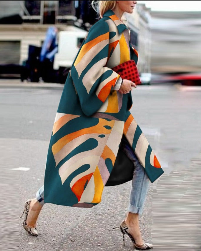 MONNA STYLE CARDIGAN Teal Palm Leaves