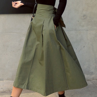 Shinetime' Long Skirt ArmyGreen