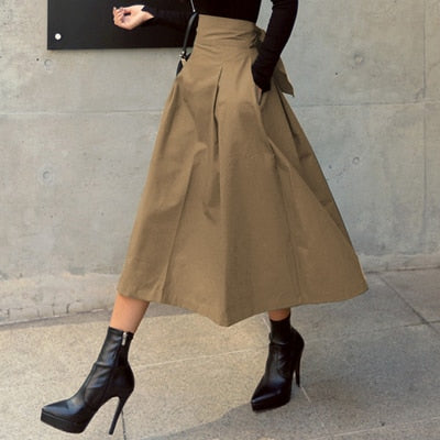 Shinetime' Long Skirt Khaki