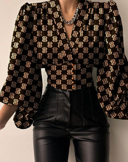 RITA BUTTONED SHIRT Black Khaki