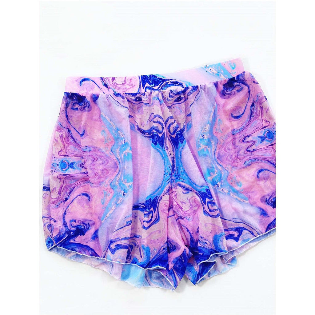 Tie Dye Halter Bikini With Shorts