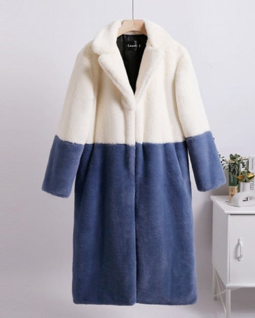 ELLA TRENDY FUR COAT Ivory Blue