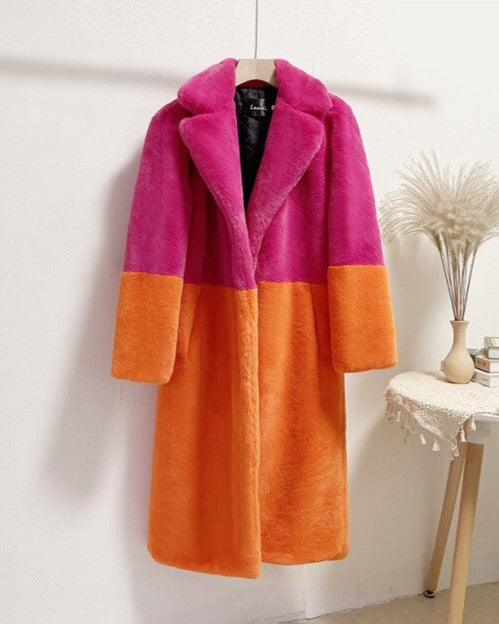 ELLA TRENDY FUR COAT Peach Orange