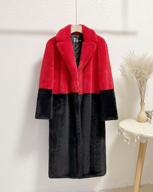 ELLA TRENDY FUR COAT Red Black