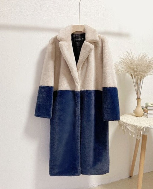 ELLA TRENDY FUR COAT Beige Blue 2 XXL