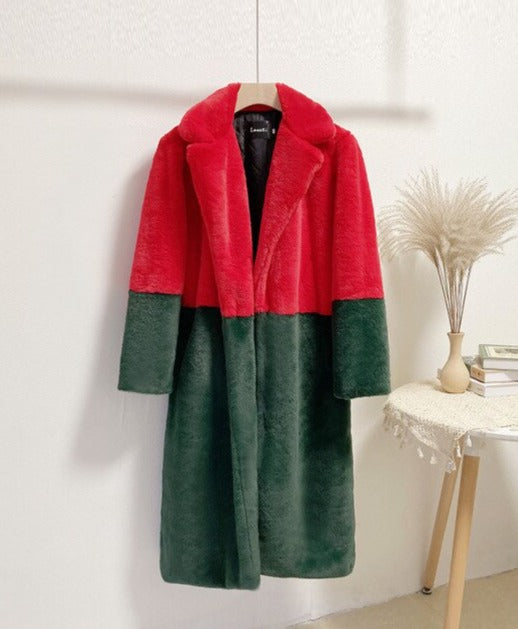 ELLA TRENDY FUR COAT Red Green