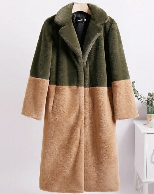 ELLA TRENDY FUR COAT Green Camel