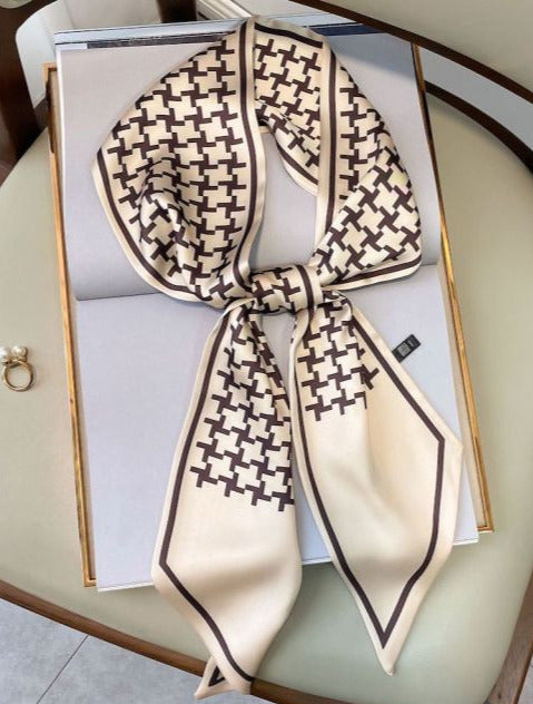 LAYLA SILKY SCARF Black and Beige 150x15cm