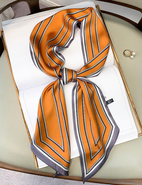 LAYLA SILKY SCARF Orange and Grey 150x15cm
