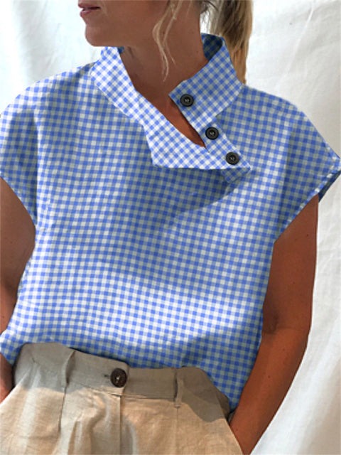 CEMILA LINEN TOP Plaid Blue
